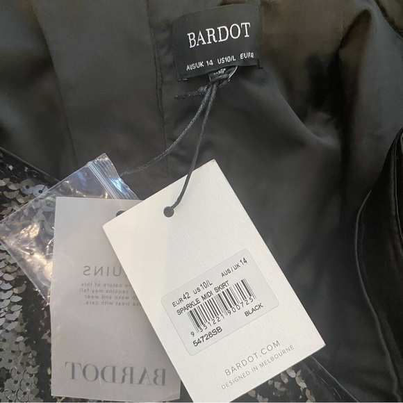 NWT BARDOT Australia Black Sequin Sparkle Midi Zip Pencil Skirt Size 10L - Picture 7 of 7